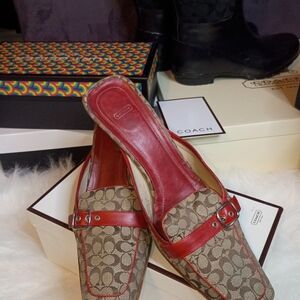 Coach Women's Red and Brown Patterned Loafers